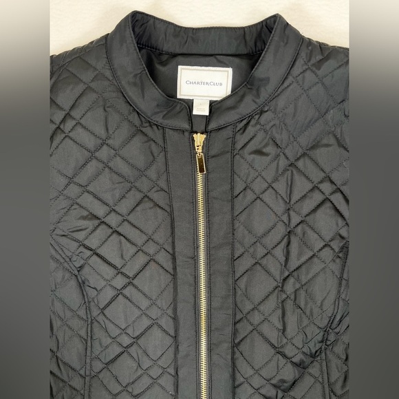 CHARTER CLUB Women's Black Quilted Point Collar Lined Bomber Jacket  Size Large - Picture 4 of 13